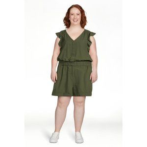 NEW | Time and Tru | Flattering Flutter Sleeve Romper | Olive Green | XL